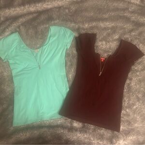 GUESS Women's Zipper Tops - Mint and Maroon Bundle